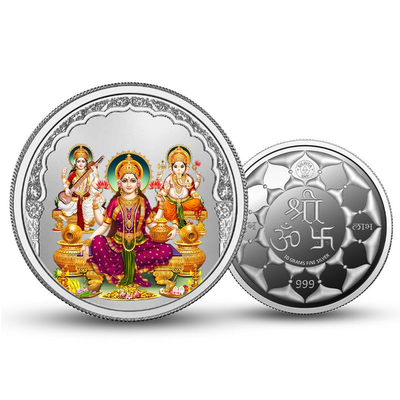 Lakshmi Ganesh Saraswati 999 Pure Silver Coin Round Shape
