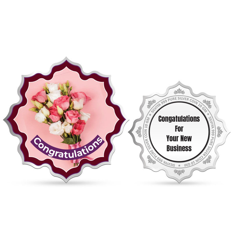 Front and backside of lotus-shaped 999 pure silver new office inauguration coin.