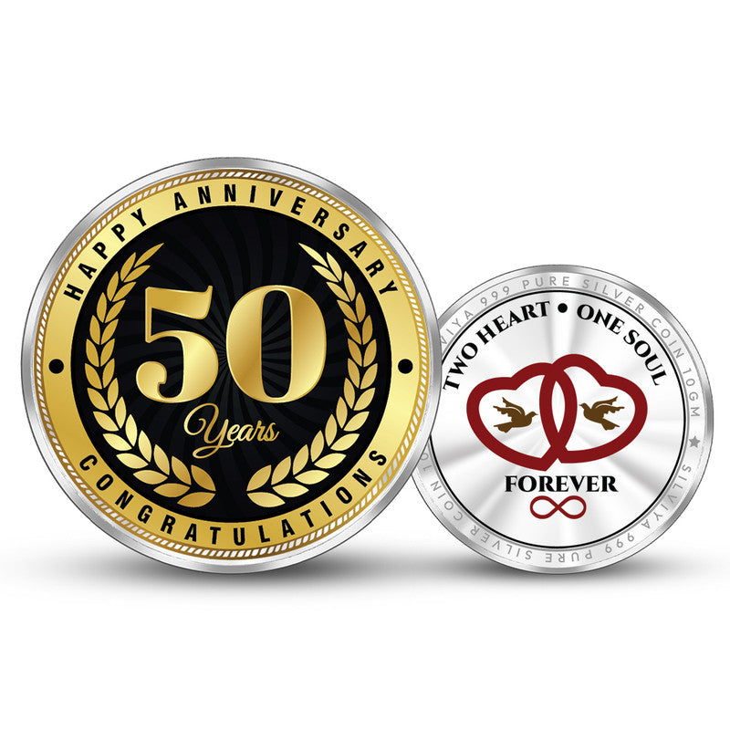 50th Anniversary Congratulation 999 Pure Silver Round Coin – Front and Back View