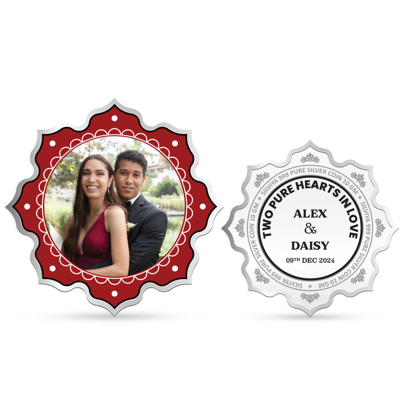 Customized dazzling 999 pure silver lotus-shaped wedding gift coin with couple photo — premium personalized keepsake by Silviya