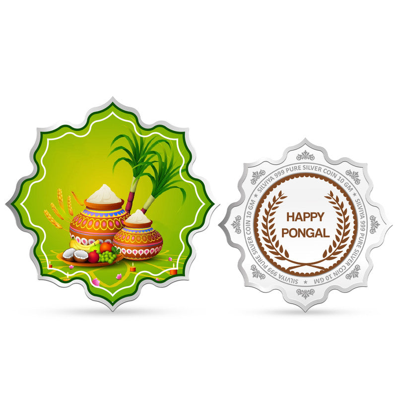 Happy Pongal Festival 999 Pure Silver Coin Lotus Shape