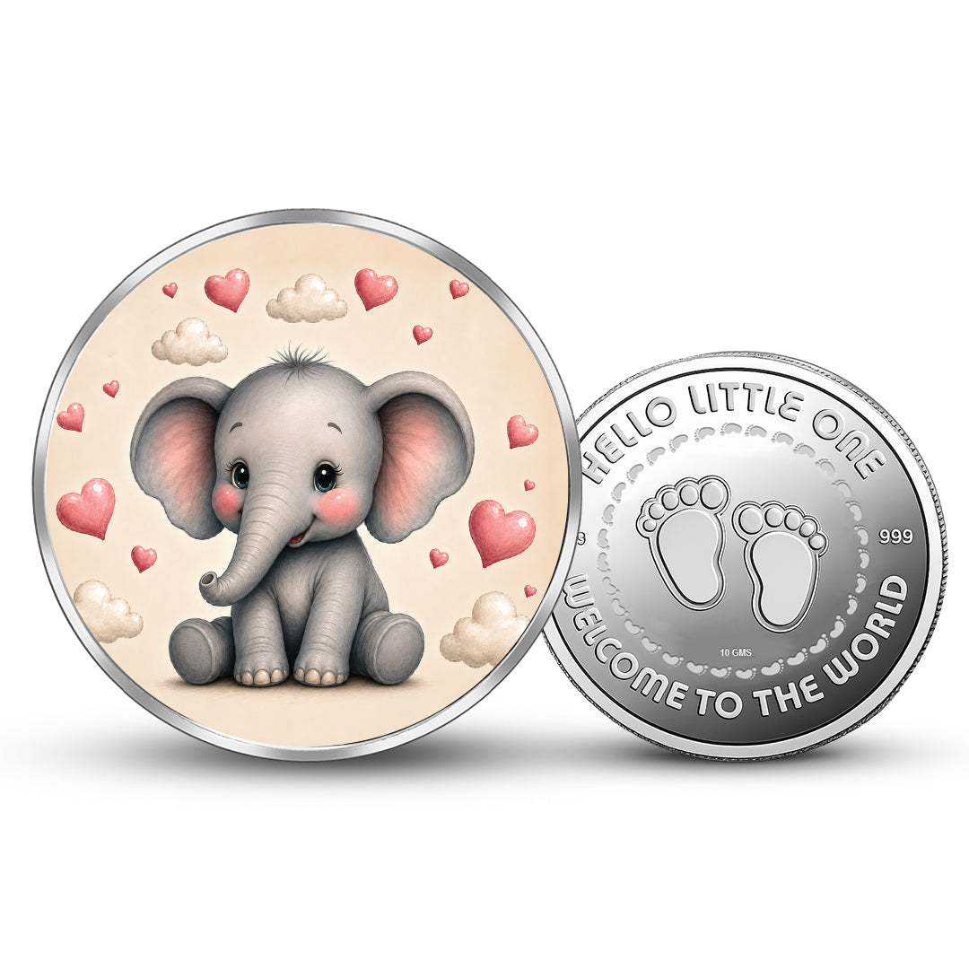 Newborn 999 Pure Silver Coin Elephant Design Round Shape