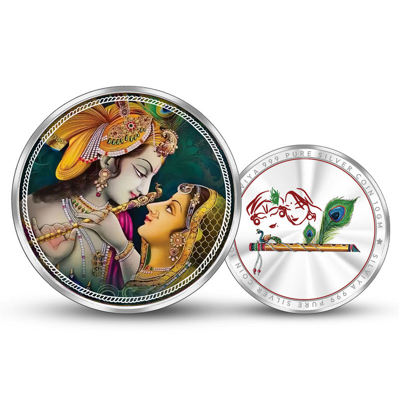 Radha Krishna Mor Pankh 999 Pure Silver Coin Round Shape