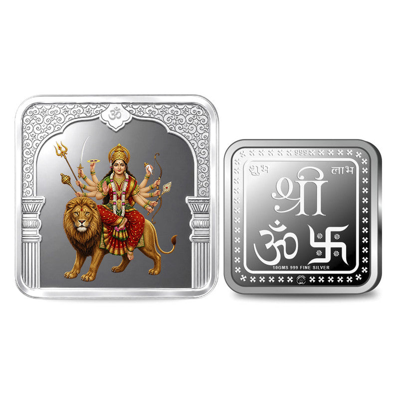 Maa Durga 999 Pure Silver Coin Square Shape