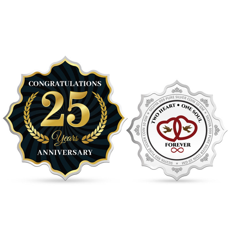 25th Anniversary Congratulation 999 Pure Silver Coin with Lotus Design – Front and Back View