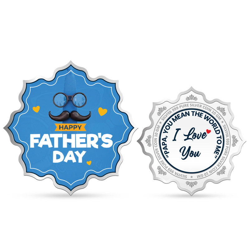 Front and backside of lotus-shaped 999 pure silver Father’s Day gift coin.