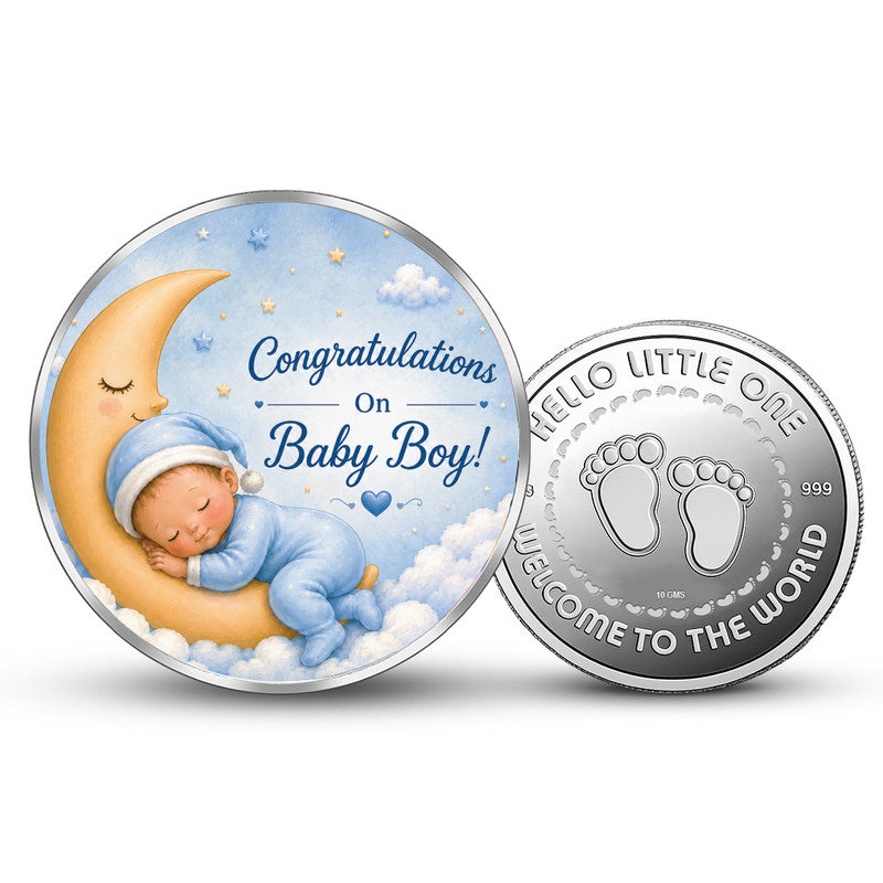 New Baby Boy Congratulation 999 Pure Silver Coin Round Shape