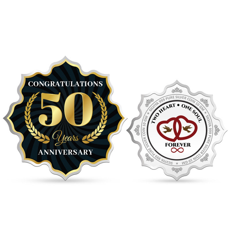50th Anniversary Congratulation 999 Pure Silver Coin with Lotus Design – Front and Back View