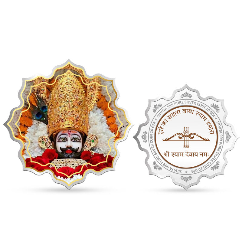 Baba Khatu Shyam 999 Pure Silver Lotus-Shaped Coin – Front and Back View