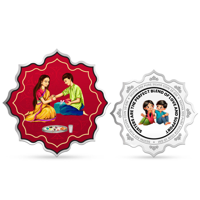 Precious Silver 999 Pure Coin Rakhi Gift Lotus Shape