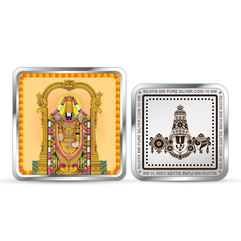Tirupati Bala Ji Maharaj 999 Pure Silver Coin Square Shape
