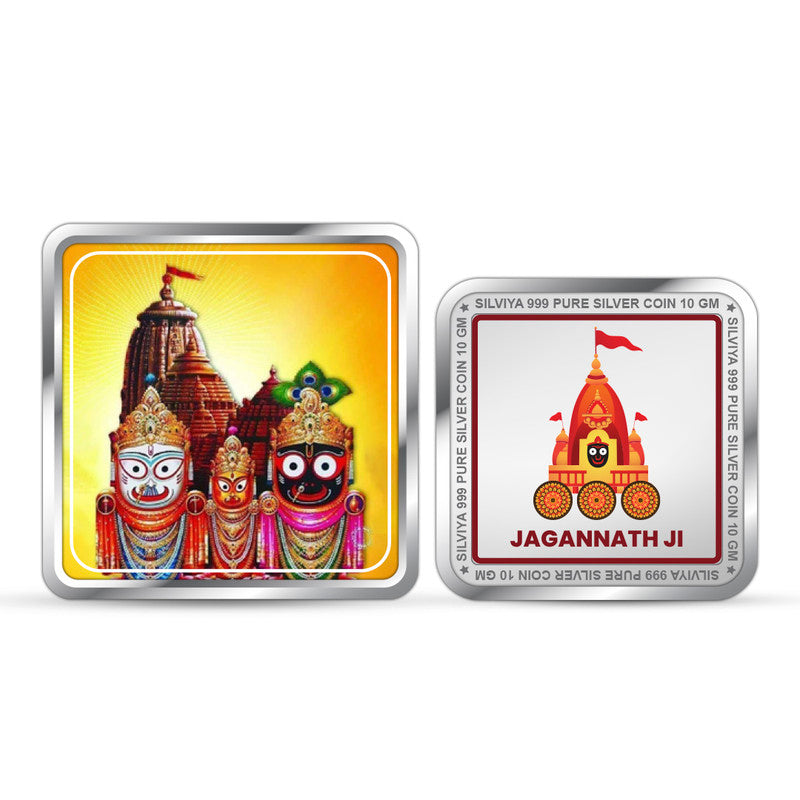 Bhagwan Jagannath Ji 999 Pure Silver Square Coin – Front and Back View