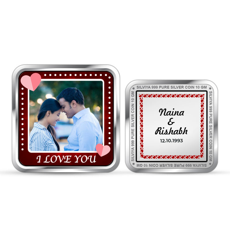 Personalized Commitment of Love 999 Pure Silver Square Coin with Couple Photo