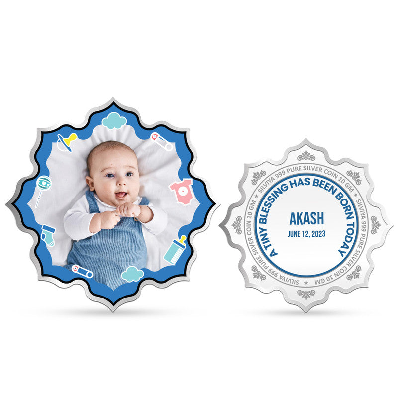 Front and backside of lotus-shaped 999 pure silver A Lifetime of Love customised coin