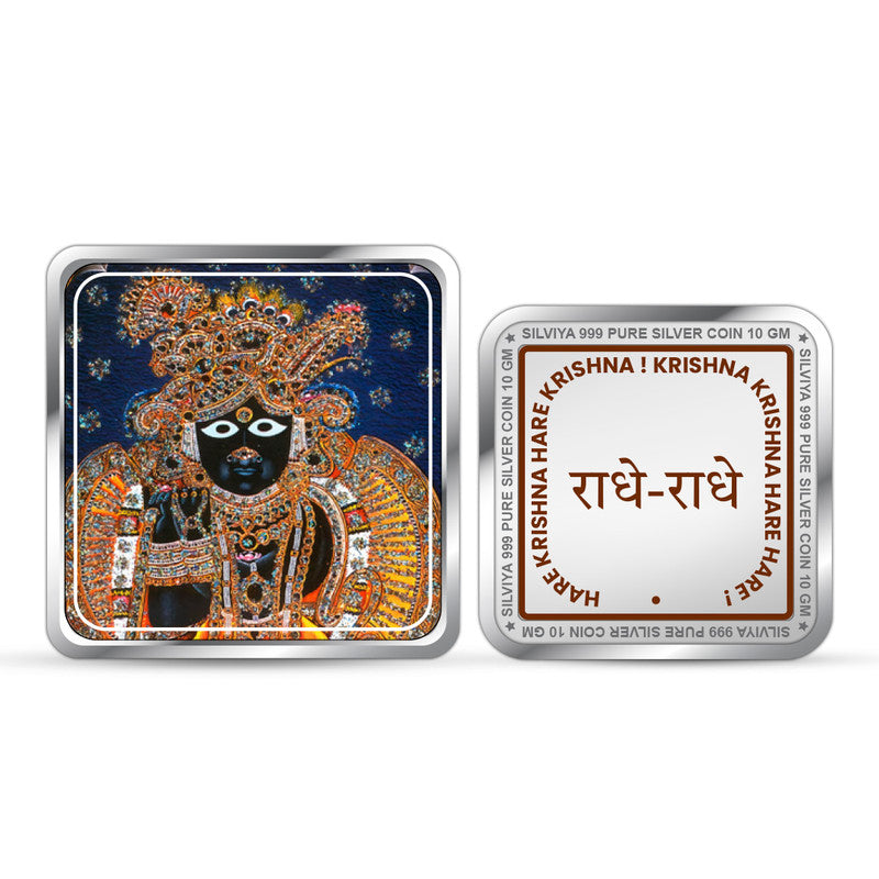Bankey Bihari Ji 999 Pure Silver Square Coin – Front and Back View