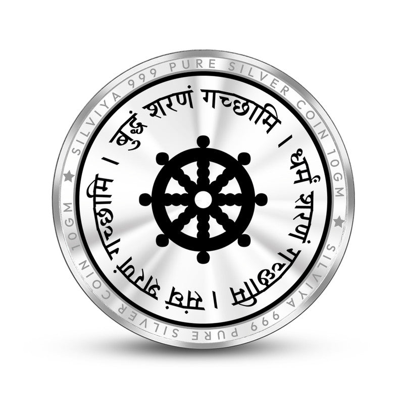999 Pure Silver Bhagwan Buddha Round Coin – Engraved Design backside