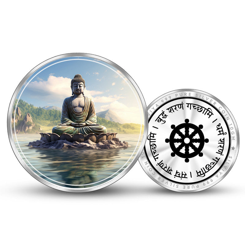 Bhagwan Buddha 999 Pure Silver Round Coin – Front and Back View