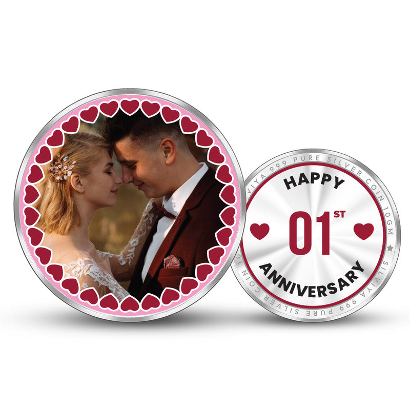 Personalized 1st Anniversary Love 999 Pure Silver Round Coin with Couple Photo