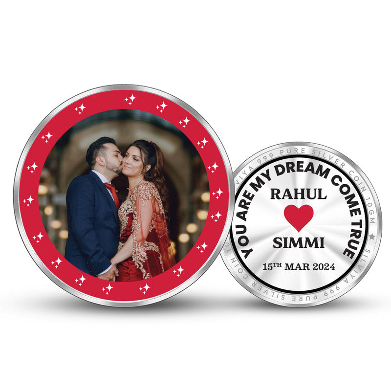 Personalized 999 pure silver round coin with couple photo — best custom wedding gift by Silviya.