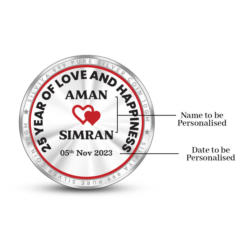 Personalize 25th Anniversary Gift Pure 999 Silver Round Coin