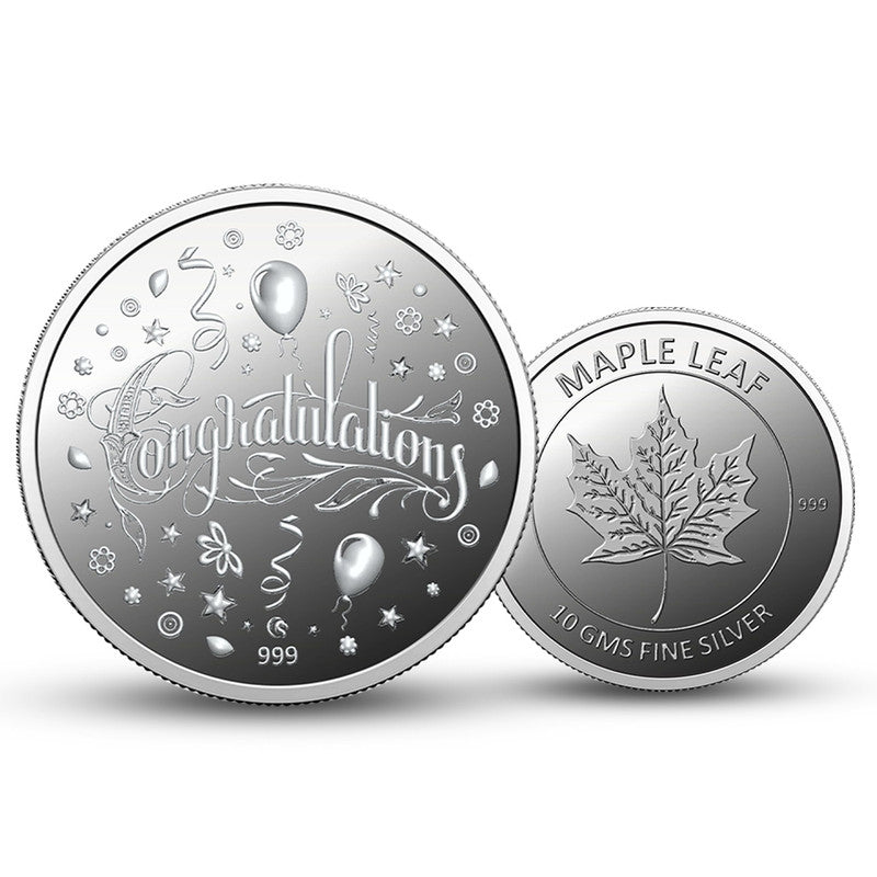 Congratulation Maple 999 Pure Silver Round Coin – Front and Back View