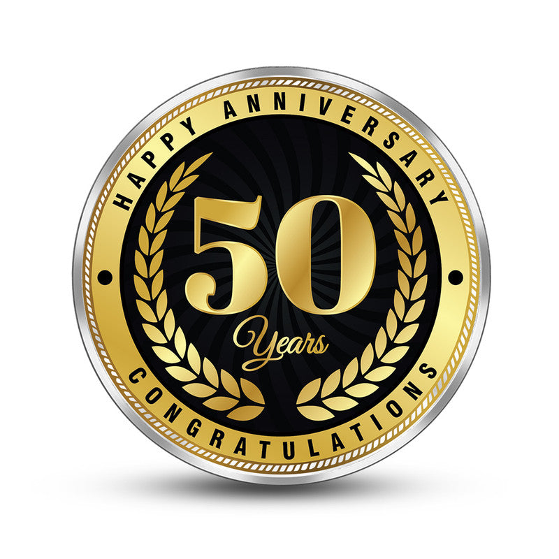 50th Anniversary Congratulation Silver Coin – Front Design Close-Up (Round)