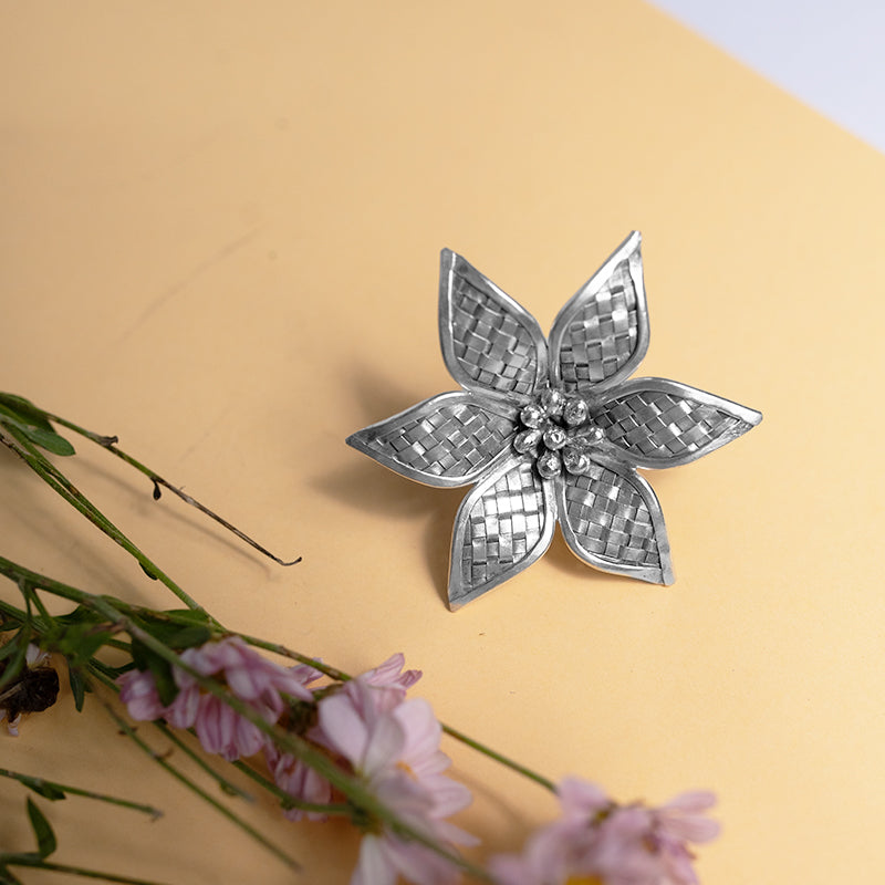 925 Silver Six Petals Antique Ring
