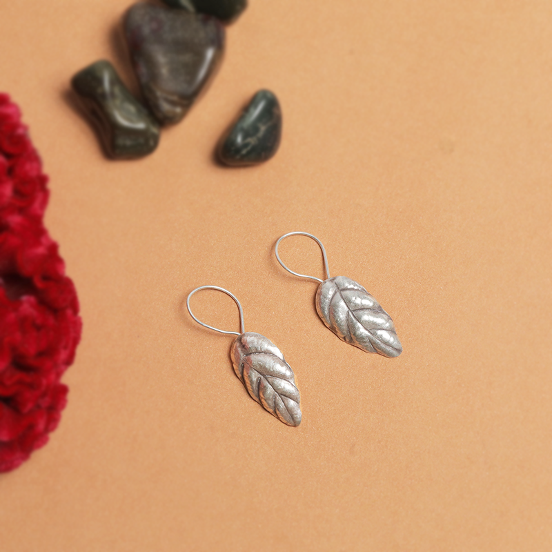 Oxidized Silver Leaf Earrings