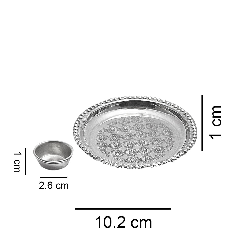 Dimensions of 925 Silver Puja Plate with Katori | Authentic Silver Thali for Pooja & Gifting