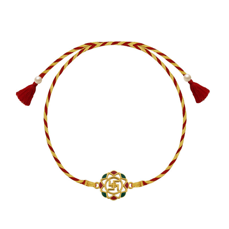 Silver rakhi for brother with Swastik Meena art – original silver rakhi design with price for Raksha Bandhan