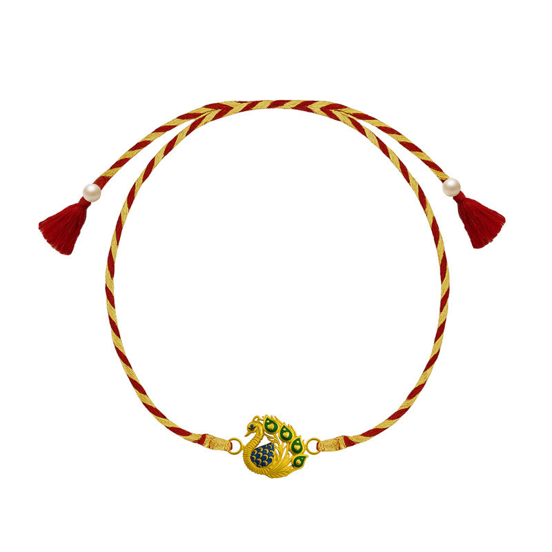 Silver rakhi for brother with peacock Meena art – original silver rakhi design with price for Raksha Bandhan
