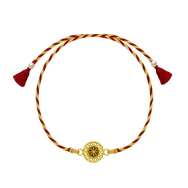 Silver floral Meena art Rakhi for brother – vibrant floral Meenakari Rakhi