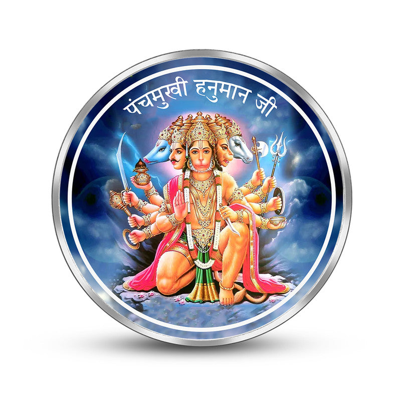 Pure Silver Round Coin Featuring Hanuman Ji – Front Design Close-Up