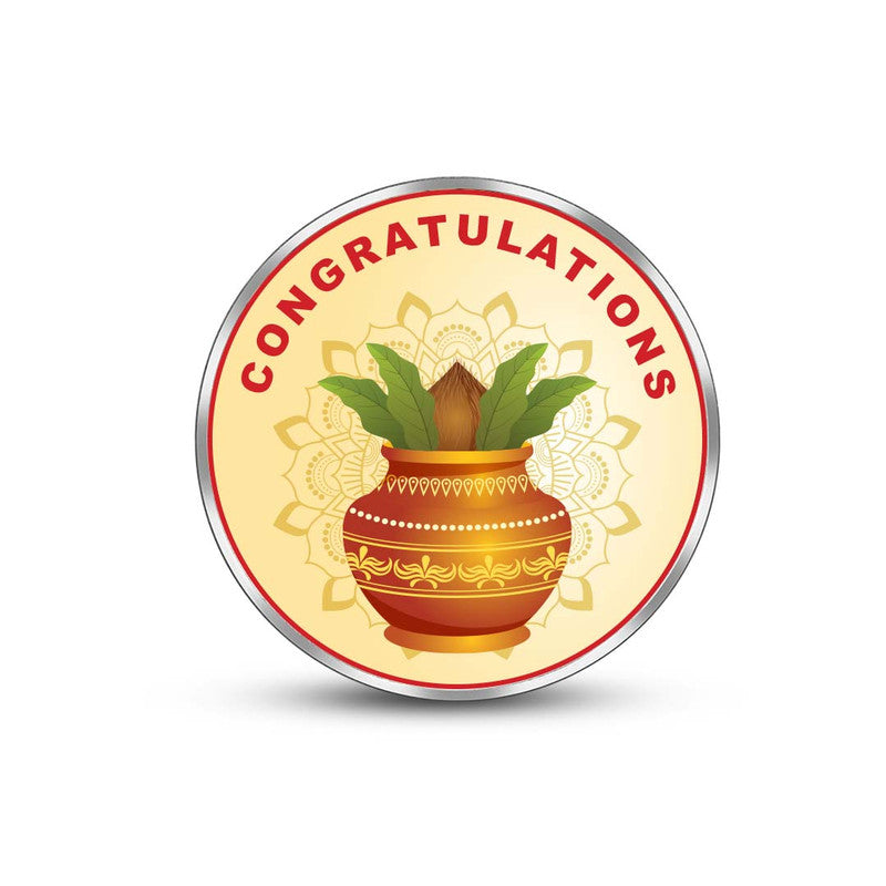 Round 999 silver coin with customised house inauguration design.