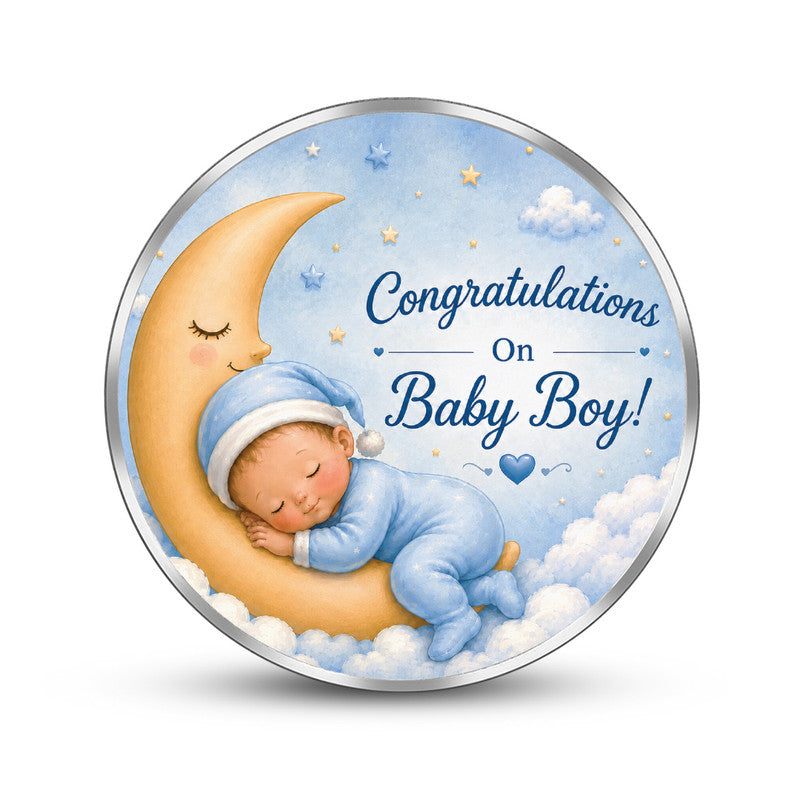 New Baby Boy Congratulation 999 Pure Silver Coin Round Shape