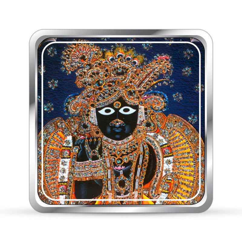 Pure Silver Square Coin Featuring Bankey Bihari Ji – Front Design Close-Up