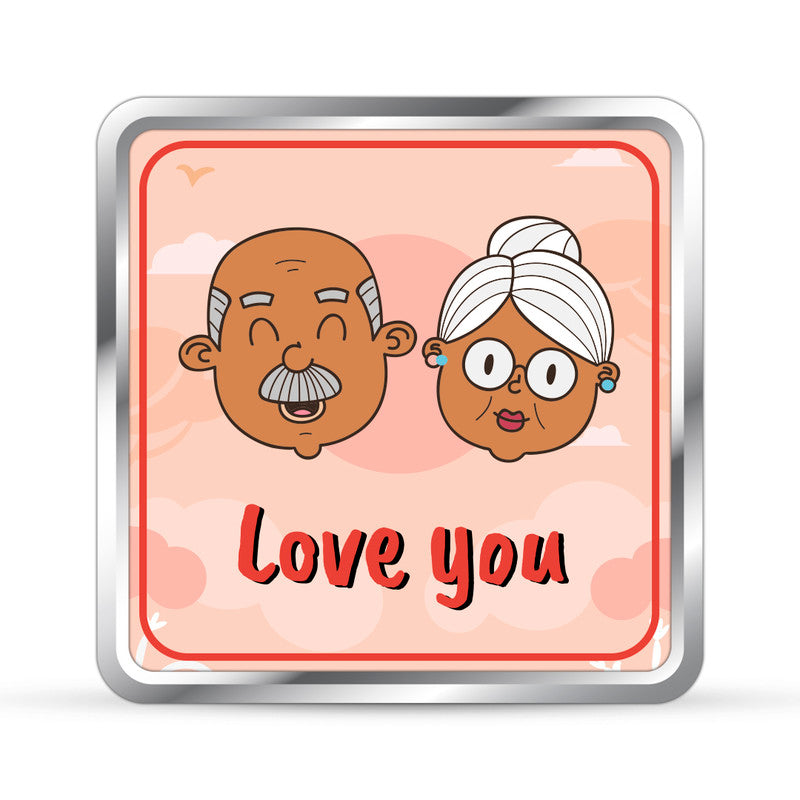 Square 999 silver coin with customised Best Grandparents design.