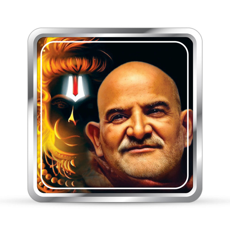 Pure Silver Square Coin Featuring Baba Neeb Karori Maharaj – Front Design Close-Up