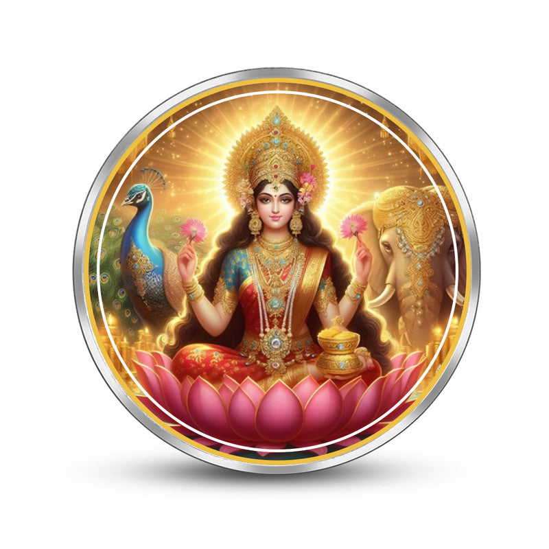 Pure Silver Round Coin Featuring Goddess Lakshmi Ji – Front Design Close-Up