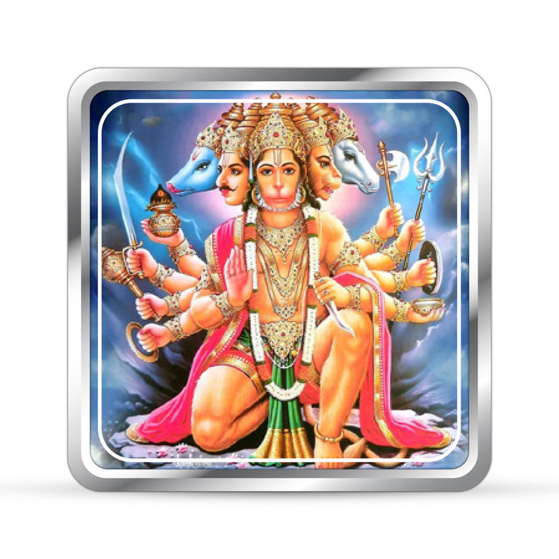 Pure Silver Square Coin Featuring Hanuman Ji – Front Design Close-Up