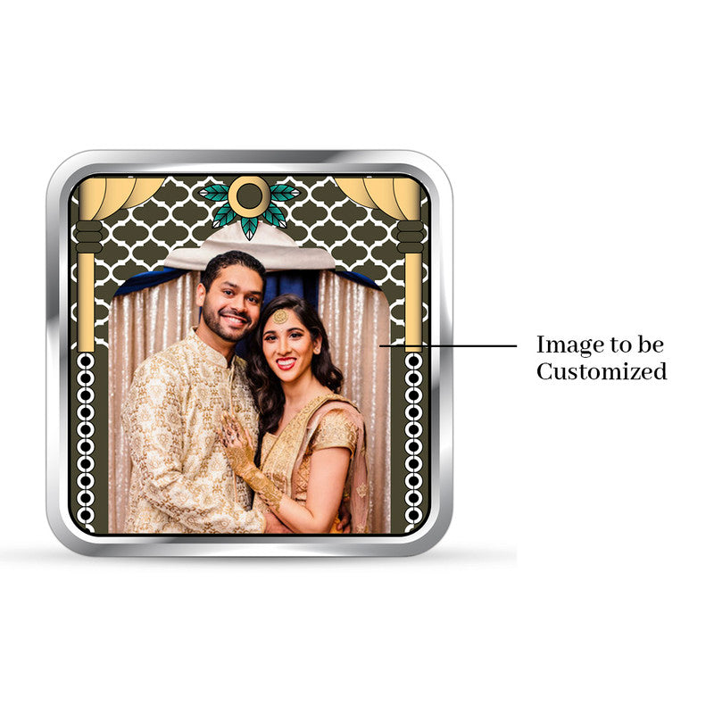 Dazzling gold-themed 999 pure silver personalized wedding coin with couple photo in square design