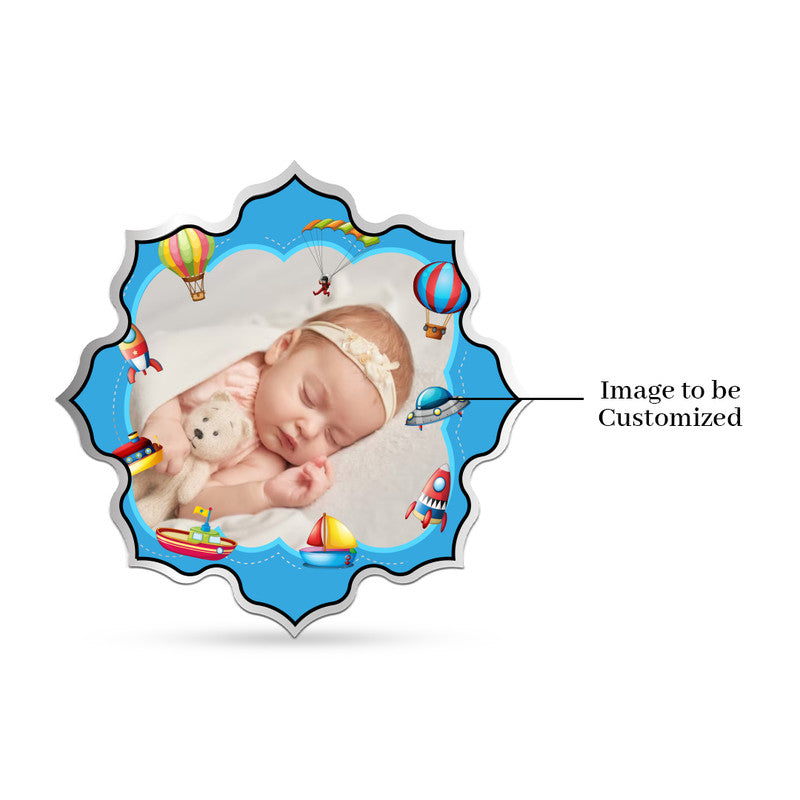 Lotus shape 999 silver coin with customised new born baby boy photo.
