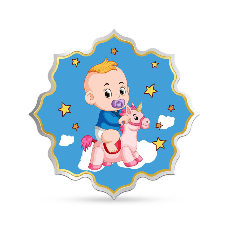 Lotus shape 999 silver coin with customised new born baby welcome design.