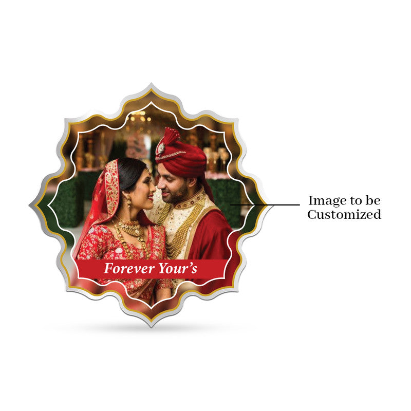 Lotus-shaped pure silver 999 personalized wedding coin featuring couple photo with floral petal design