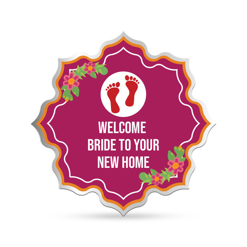 Lotus-shaped 999 pure silver coin featuring New Bride Welcome design in maroon and gold theme