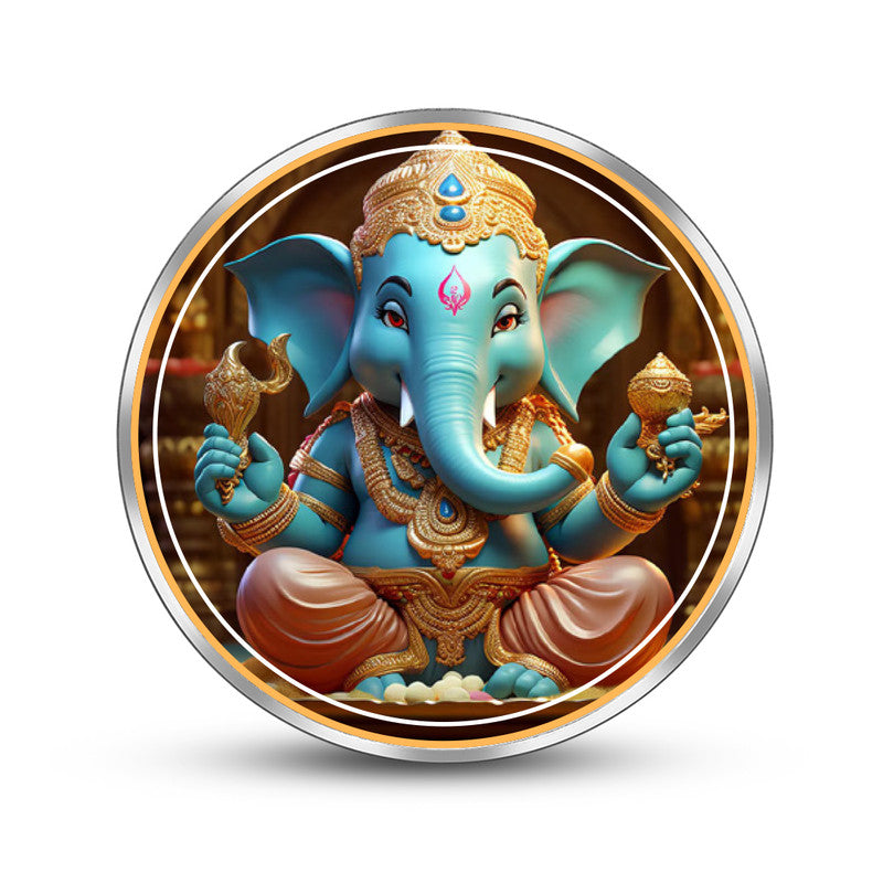 Pure Silver Round Coin Featuring Bal Ganesha – Front Design Close-Up
