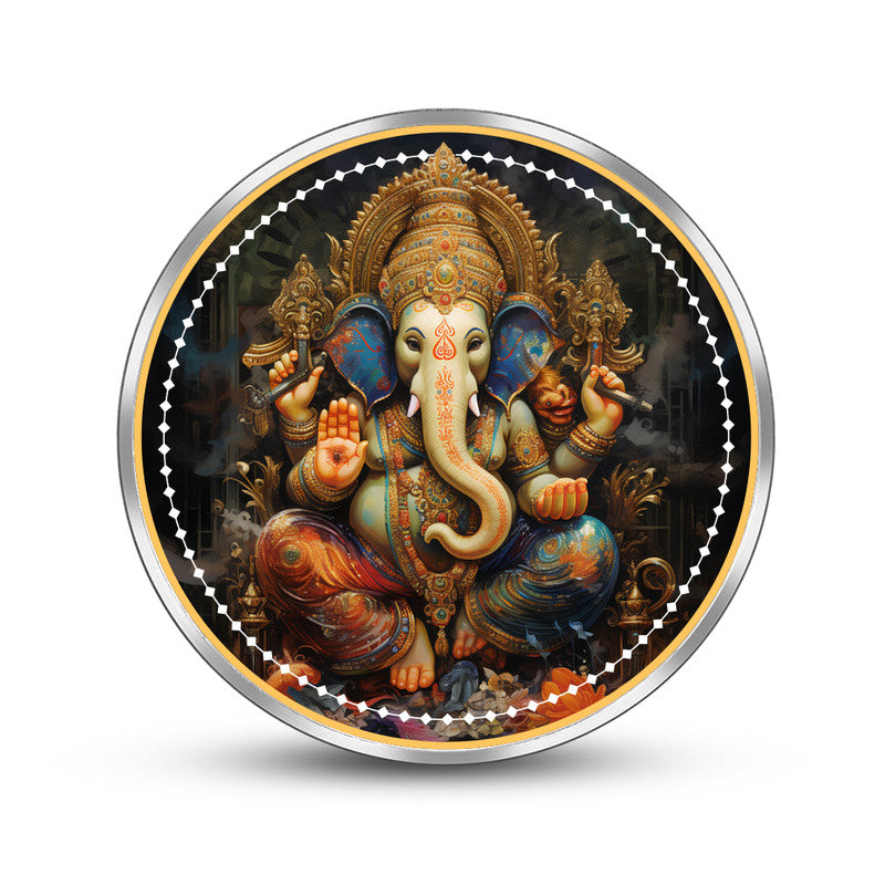 Pure Silver Round Coin Featuring Lord Ganesha – Front Design Close-Up