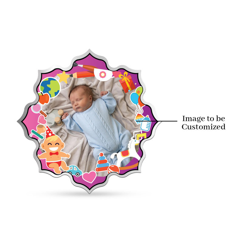 Lotus shape 999 silver coin with customised baby boy precious keepsake photo