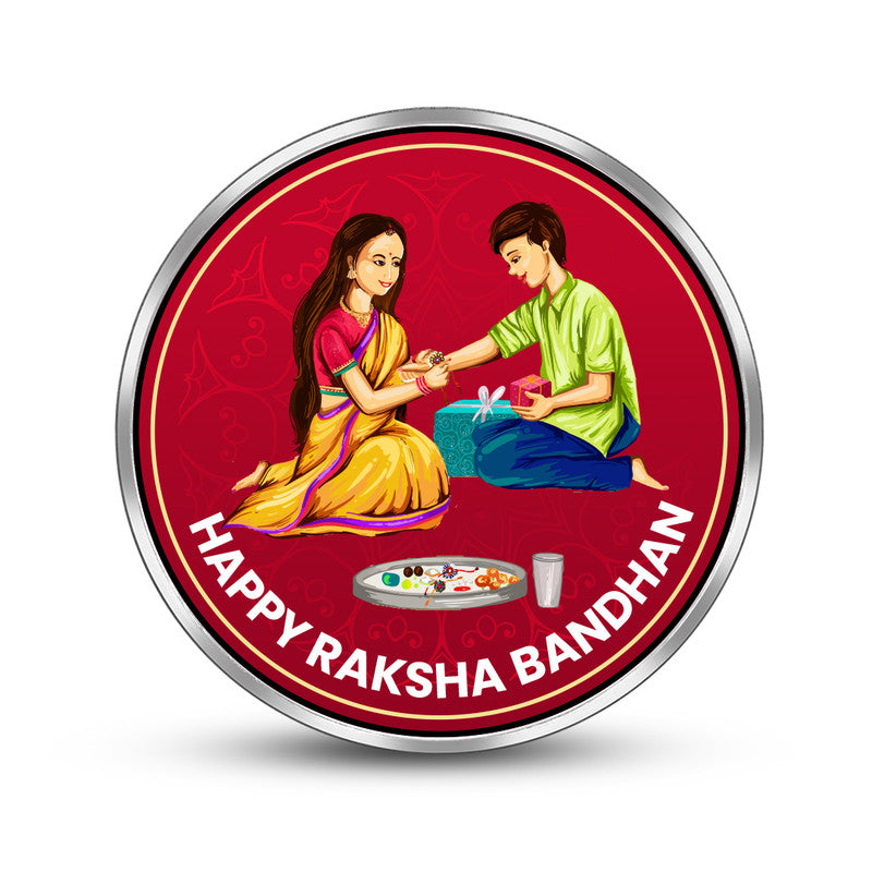 Rakhi Gift 999 Pure Silver Coin Brother Sister Design Frontside