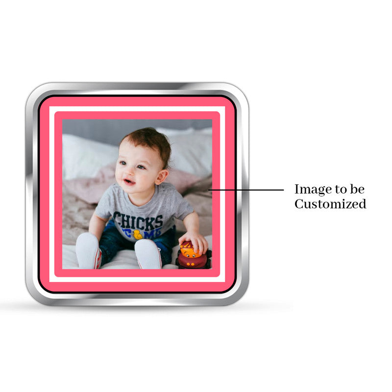 Square 999 silver coin with customised Welcome Baby photo design.